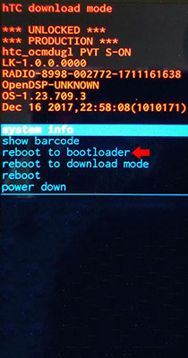 HTC reboot to bootloader